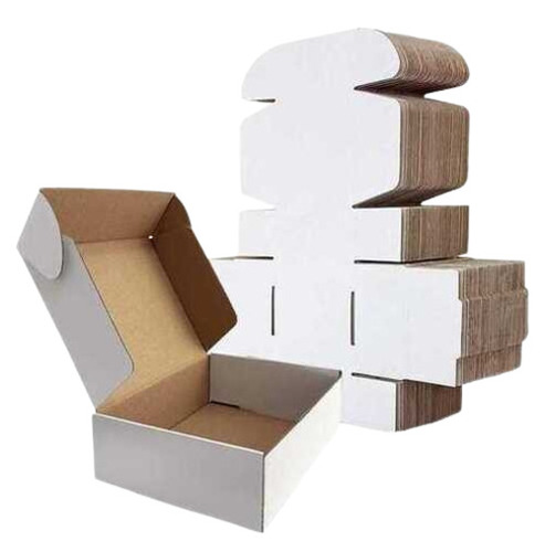 3 Ply Corrugated Box - Durable Cardboard Material, Customized Size, Rectangle Shape | White Color, Fine Finish, Matt Surface, Food Use, De-Bossing Printing