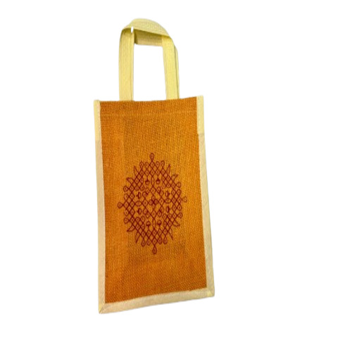 Traditional Jute Bag - 12x8 Inch Handmade Yellow Handle Bag | Customizable with Kolam Design for Advertising Use Zipper Closure