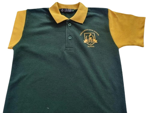 Boys School T Shirts - Cotton, Customized Sizes, Dark Green & Yellow | Breathable, Washable, Lightweight, Short Long Sleeve, Embroidered Logo