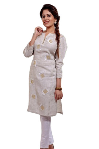 Ladies Kurti - Cotton Blend Available in Sizes S to XXL Cream Color | Breathable Light Weight Washable Classic 3/4 Sleeve Design