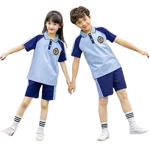 School Sports Uniform - Cotton Poly Cotton, Customized Size, Blue Color | Breathable, Washable, Light Weight, Short Long Sleeve Design, Unisex