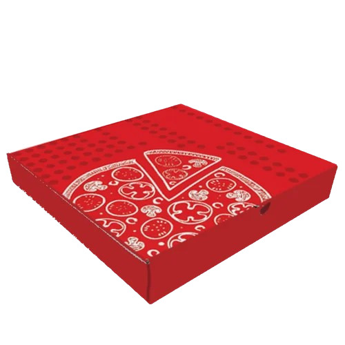 Pizza Packaging Box - Corrugated Paper, Multi-Color Printed Design | Durable Material, Vibrant Red Color for Eye-Catching Presentation