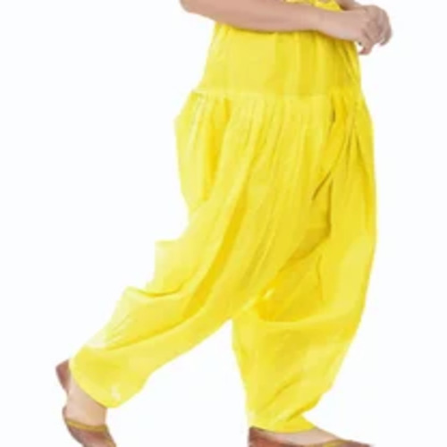 Patiala Salwar - Cotton, XXL Size, Yellow Color, Regular Wear | Plain Pattern, Full Pleats Design, Stylish Comfort