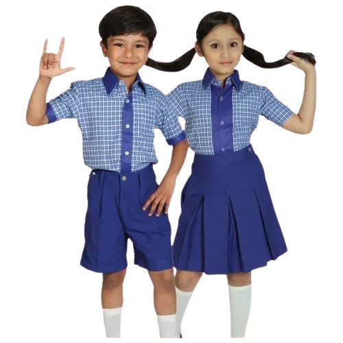 Cotton School Uniform - Customized Sizes Blue Color | Breathable Light Weight Washable Classic Polo Collar Suitable for Ages 8-16