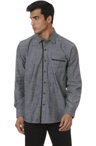 Mens Cotton Shirts - Light Weight, Breathable, Customized Size, Grey Color, Full Sleeve, Casual Style, Button Down Collar, Standard Design