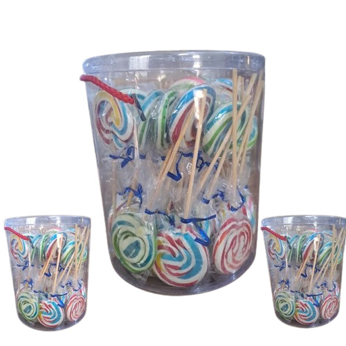 Candy Lollipop - Sugar, Mainly Sucrose From Sugar Beets Or Sugarcane, Round Multicolor Mix Fruit Flavor, 10 Months Shelf Life, Eggless - Fun Treat in Plastic Jar