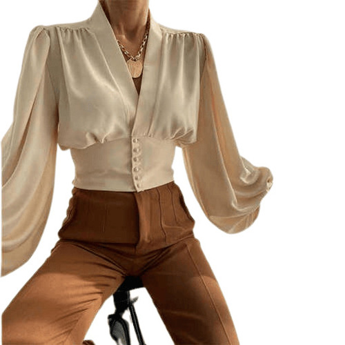 Ladies Tops -  Breathable Cotton Blend, Size S/M/L/XL, Cream Color | Lightweight, Quick Dry, Regular Fit, Fade & Wrinkle Resistant