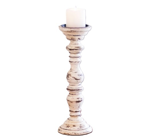 Candle Holder Stand - Wood & Iron Material 10 Inches Size Matte Black Finish | Handmade Bejeweled Antique Imitation Style for Home & Party Decor