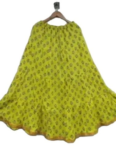 Girls Skirts - Cotton Fabric, Short Flared Length, Yellow Color, Size-Free Design - Modern A-Line Style with Laces, Skin Friendly Printed Pattern
