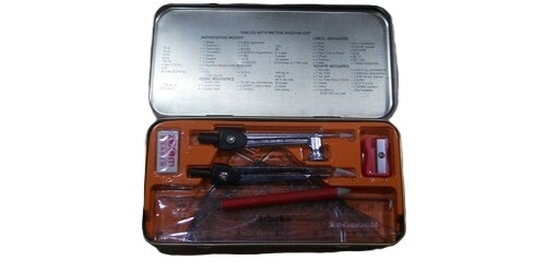 School Geometry Box - Metal, Standard Size, Rectangular, Available in Various Colors | Cover Included, Strong and Hard Structure for Student Use