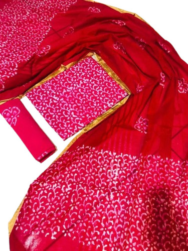 Batik Dress Material - Cotton, Customized Size | Red, Hand Work Design, Breathable, Light Weight, Classic Indian Ethnic Wear for Daily Use