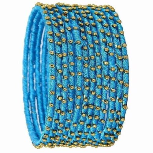 Blue Metal Beaded Bangle - Metal, 2.6 Inch, Multicolor | Unique Color, Attractive Designs, Box Set of 4 Bangles