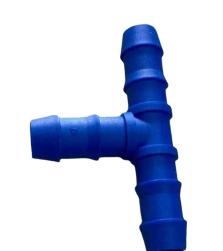 Blue Barbed Tee Connector - Plastic, Blue, Compact Size | Leak Proof, Lightweight, Easy Installation