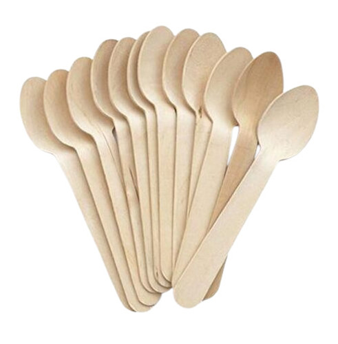 Disposable Spoon - Wooden, Standard Size, Brown | Durable, Disposable, Fine Finished, Pack of 100pcs