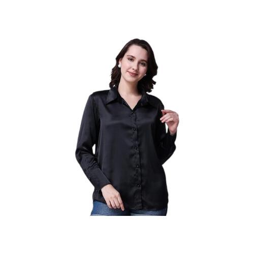 Women Black Solid Satin Shirt - Color: Tops