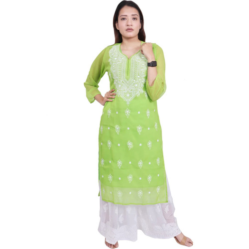 Georgette Straight Kurta - Color: Green