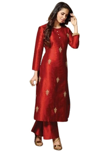 Silk Kurti With Palazzo  - Color: Maroon