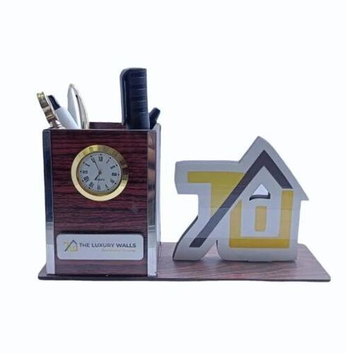 Mdf Wooden Pen Stand With Logo