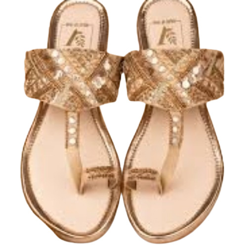 Kholapuri Ladies Golden Sandal