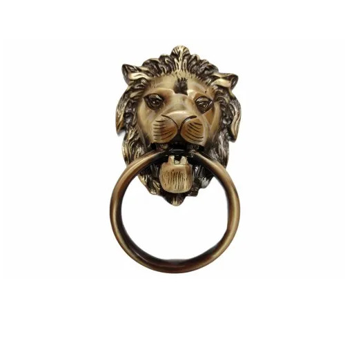 Brass Lion Door Knocker BK-803 - Brass, 7", Golden Finish | Anti Corrosion, Door Mounting, 360g