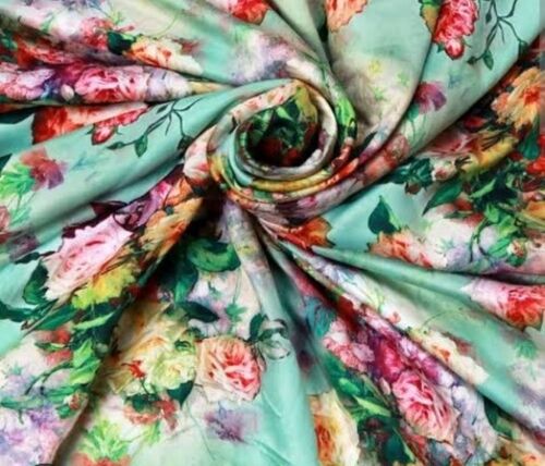 Green Satin Printed Fabric