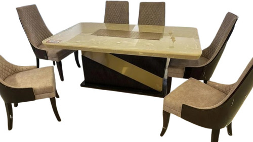 6 Seater Wooden Glossy Dining Table Set