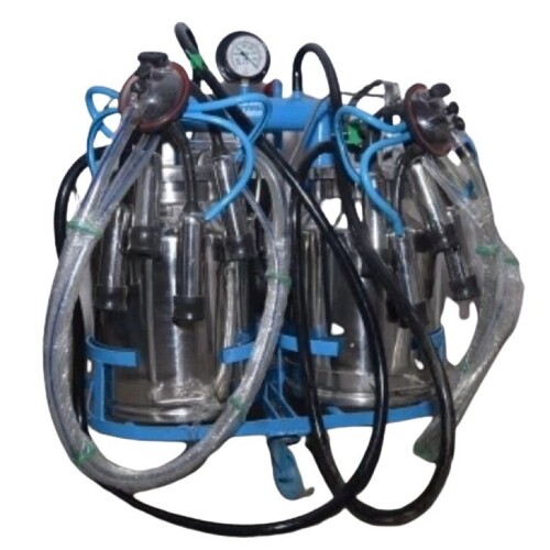 Double Bucket Milking Machine With Trolley - Color: Silver