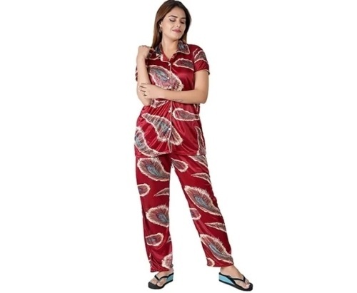 Ladies Satin Printed Night Suit