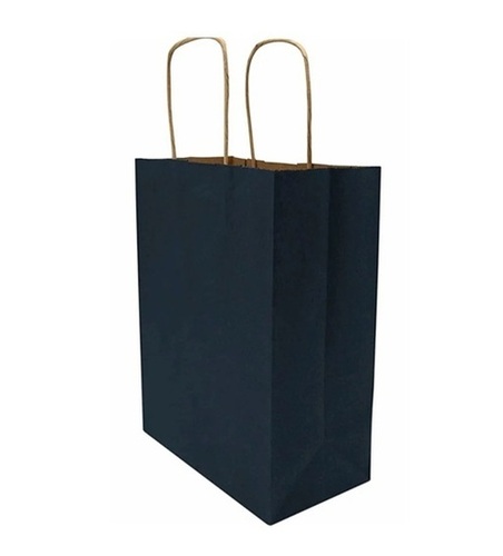 Black Plain Paper Bag - Coated Paper, Standard Size, Black, Rope Handle, Biodegradable, Moisture Proof, Recyclable