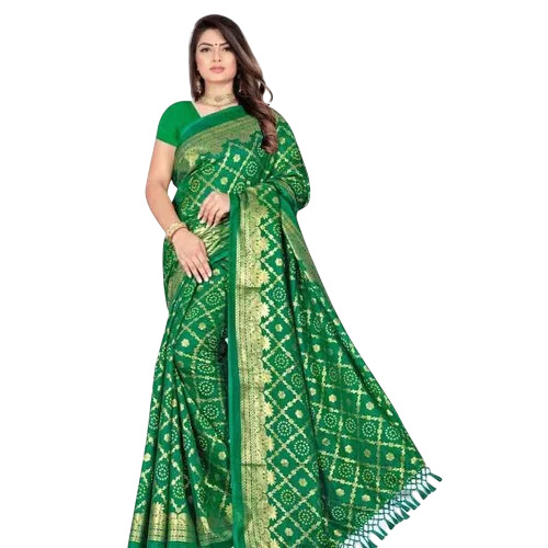 Designer Cotton Saree - 6.3 Meters Green Cotton with Digital Print, Matching Blouse Piece