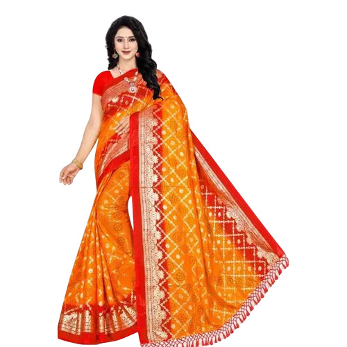 Party Wear Cotton Saree - Color: Orange