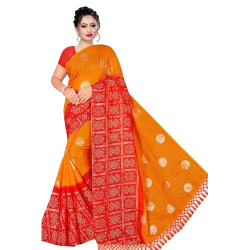 Trendy Bandhani Cotton Saree - Color: Orange
