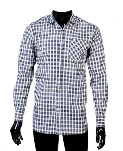Cotton Men Blue Checks Shirt