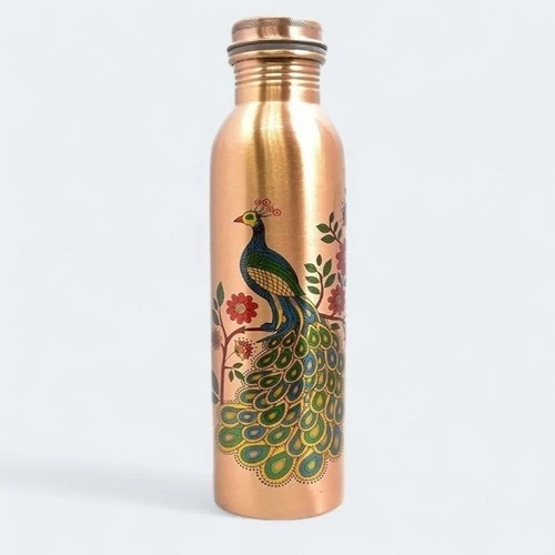 Peacock Design Copper Water Bottle