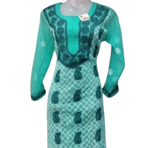 Ladies Chikan Designer Kurti - Color: Green