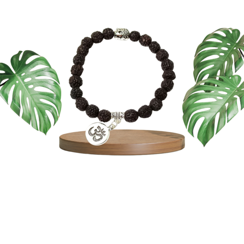 Om Black Rudraksha Prosperity Bracelet - Rudraksha, Black, Fine Finished | Durable, Round Shape, Male Use, 1 Year Warranty
