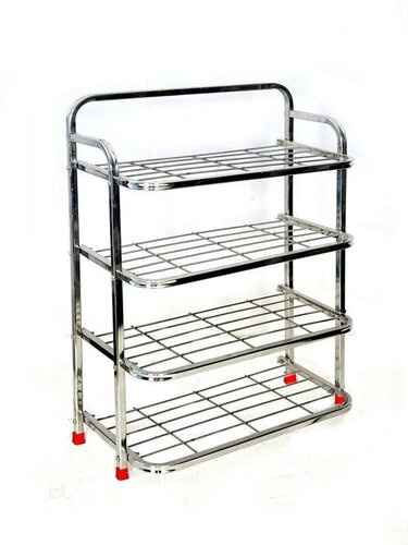 Shoe Stand - Metal and Stainless Steel, Customized Size, Silver Color | Durable One-Piece Design, Modern Industrial Style, Machine-Made Finish