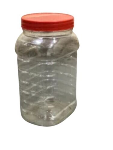 Confectionery Jars - Plastic Material, Round Shape, Transparent Color with Red Lid | Airtight Seal, Lightweight, Leak Proof, Reusable, Odor Free