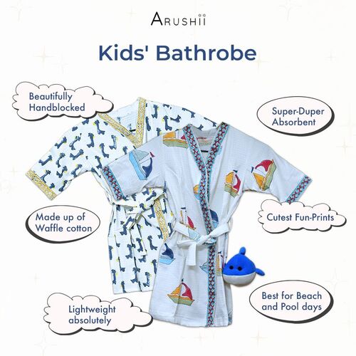 Kids Handblocked Waffle Cotton Bathrobes