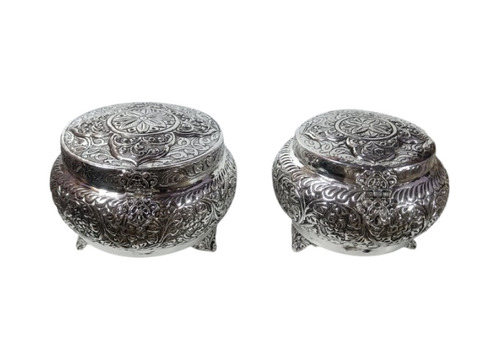 German Silver Jewellery Boxes - Shape: Round