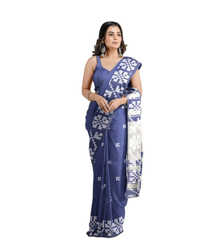 Ladies Sarees - Cotton, 5.50m Length, Blue & White | Breathable, Skin-Friendly, Quick Dry, Printed Pattern