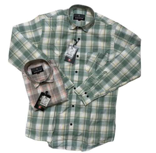 Men Green Check Long Sleeves Shirt - Collar Style: Classic