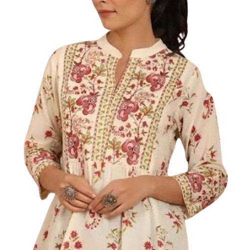 Floral Printed Mandarin Collar Kurti