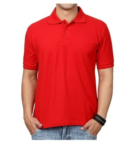 Collar T Shirts - Cotton Blend, XS to XXXL, Red, Machine Made, Breathable Quick Dry