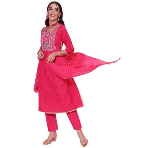 Washable Shiffli Embroidery Cotton Kurti Pant Set