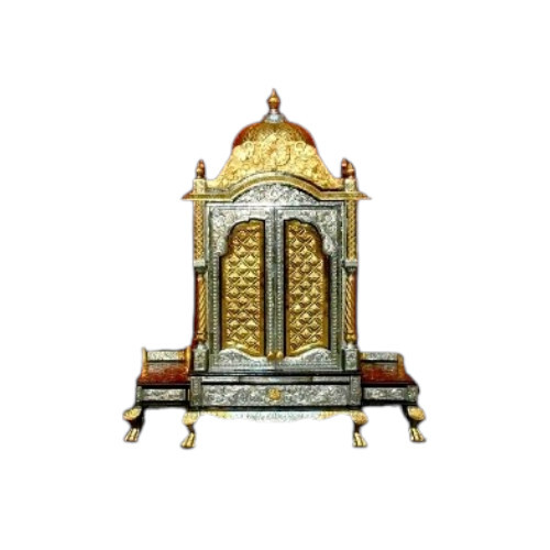 Wood Carved and Silver Inlaid Pooja Mandir