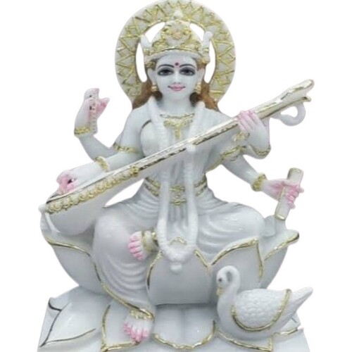Saraswati Mata Marble Murti - Color: White