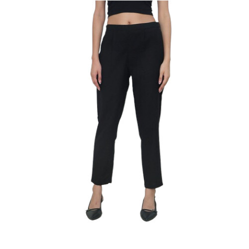 Women Black Tailored Fit Pants - Feature: Pure Handloom Khadi Cotton