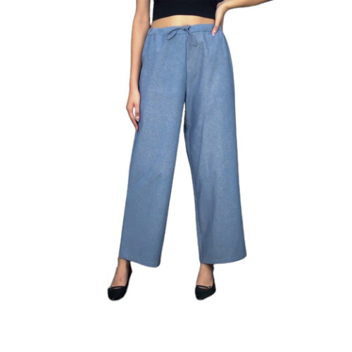 Women Denim Blue Straight Pants - Feature: Pure Handloom Khadi Cotton