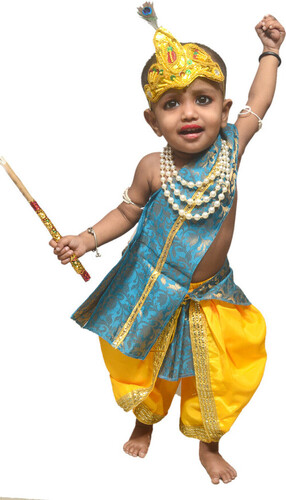 Kids Krishna Dress - Cotton, All Size | Yellow & Blue, Anti Wrinkle, Quick Dry, Stylist, Comfortable, Modern Printed Design for Boys